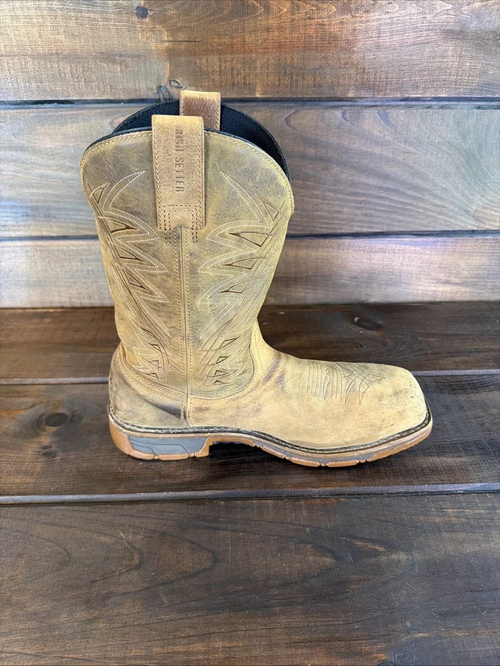 Irish Setter Marshall 83912 Tan Leather Steel Toe Pull On Boots Men Size 13 D